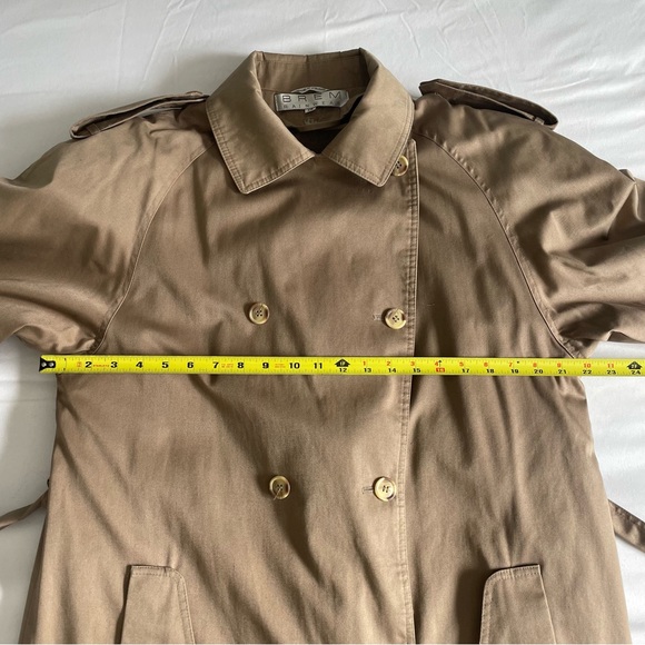 Vintage Brem Rainwear Classic Tan Lined Double Breasted Trench Coat Tie - Picture 15 of 16